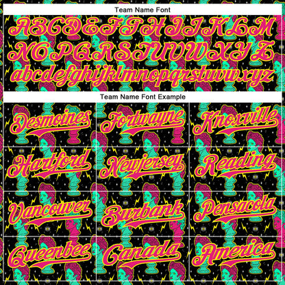 Custom Black Hot Pink-Light Yellow 3D Pattern Design Rave Psychedelic Sculpture Authentic Baseball Jersey - Sky-Custom