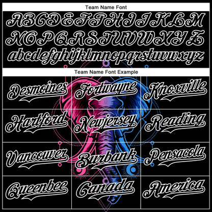 Custom Black White 3D Pattern Design Rave Psychedelic Elephant Authentic Baseball Jersey - Sky-Custom