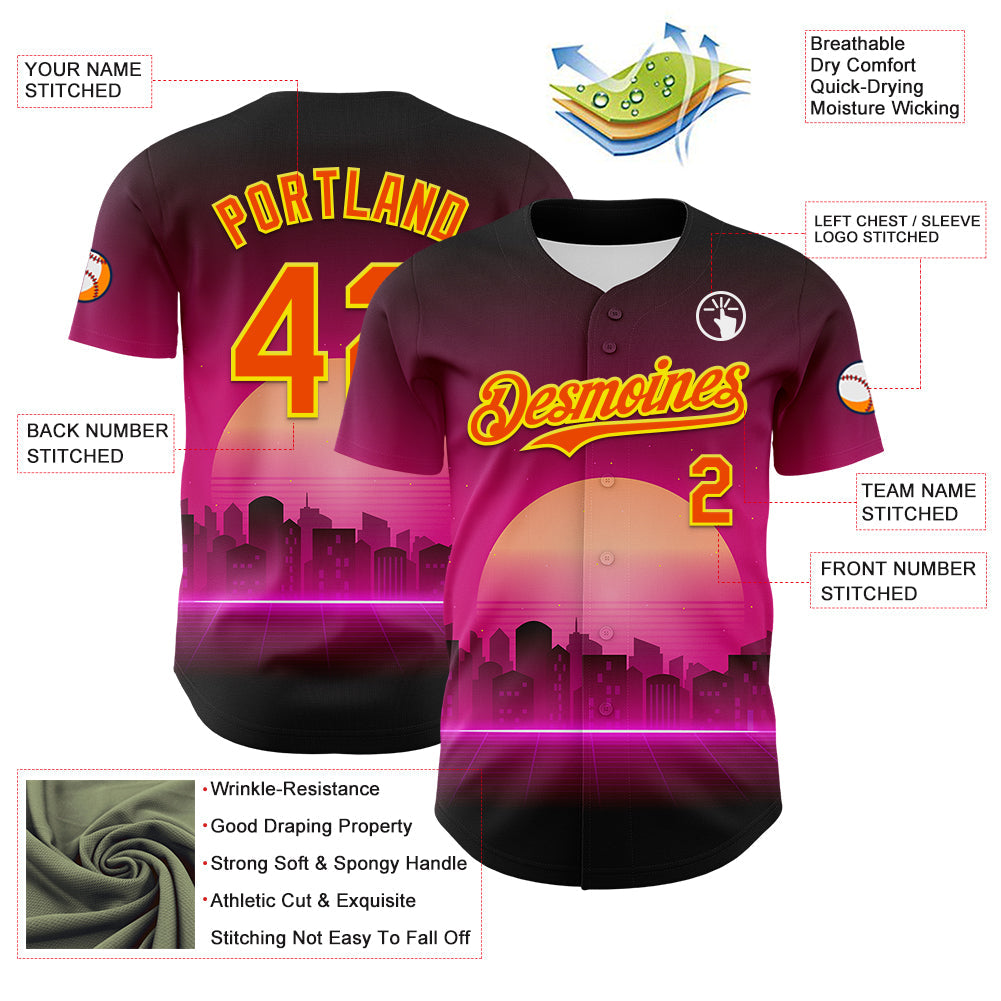Custom Purple Orange-Light Yellow 3D Pattern Design Rave Psychedelic Futuristic Music Authentic Baseball Jersey - Sky-Custom