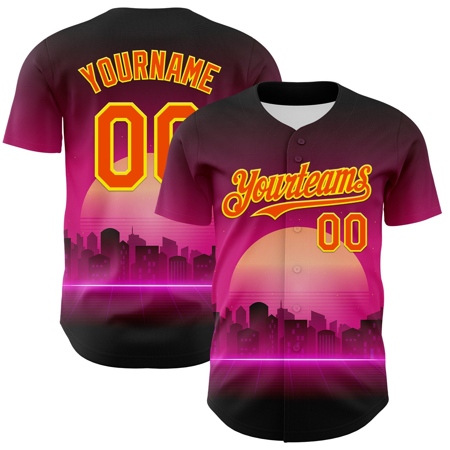 Custom Purple Orange-Light Yellow 3D Pattern Design Rave Psychedelic Futuristic Music Authentic Baseball Jersey - Sky-Custom
