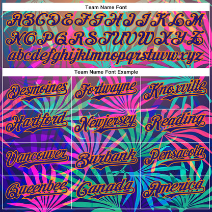 Custom Pink Dark Purple-Bay Orange 3D Pattern Design Rave Psychedelic Tropical Palm Leaves Authentic Baseball Jersey - Sky-Custom