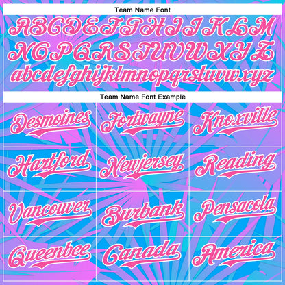 Custom Electric Blue Pink-White 3D Pattern Design Rave Psychedelic Tropical Palm Leaves Authentic Baseball Jersey - Sky-Custom