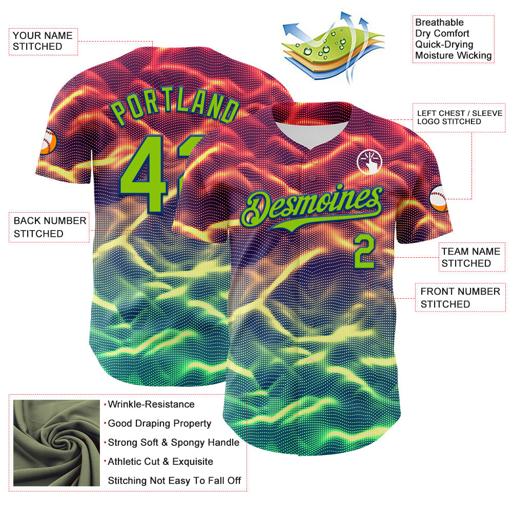 Custom Black Neon Green-Royal 3D Pattern Design Rave Psychedelic Tiny Spot Authentic Baseball Jersey - Sky-Custom