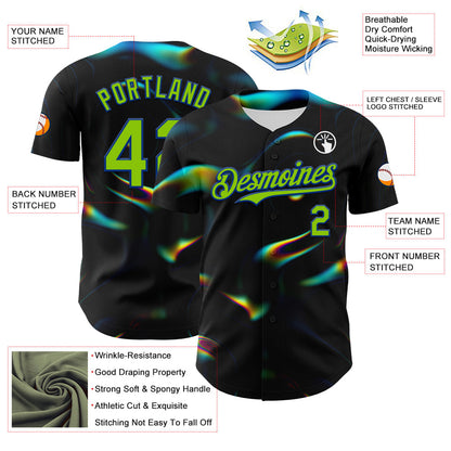 Custom Black Neon Green-Royal 3D Pattern Design Rave Psychedelic Holographic Vaporwave Style Authentic Baseball Jersey - Sky-Custom