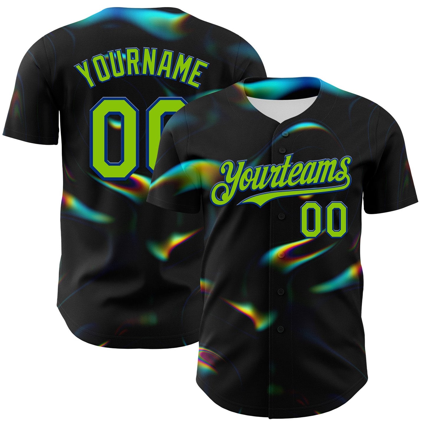 Custom Black Neon Green-Royal 3D Pattern Design Rave Psychedelic Holographic Vaporwave Style Authentic Baseball Jersey - Sky-Custom