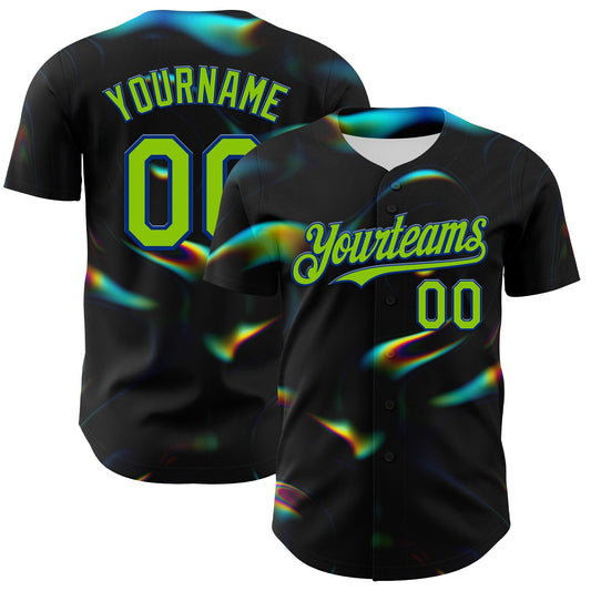 Custom Black Neon Green-Royal 3D Pattern Design Rave Psychedelic Holographic Vaporwave Style Authentic Baseball Jersey - Sky-Custom