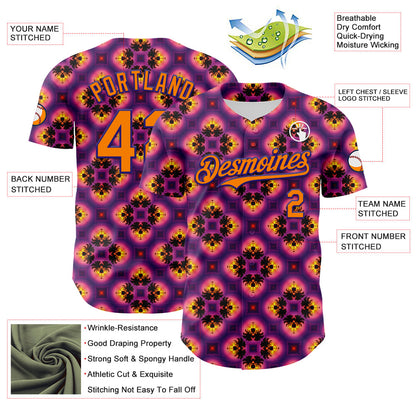 Custom Purple Bay Orange-Dark Purple 3D Pattern Design Rave Psychedelic Flower Authentic Baseball Jersey - Sky-Custom