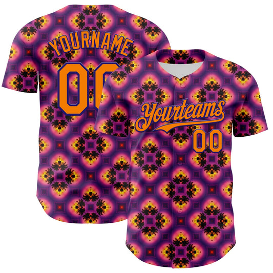 Custom Purple Bay Orange-Dark Purple 3D Pattern Design Rave Psychedelic Flower Authentic Baseball Jersey - Sky-Custom