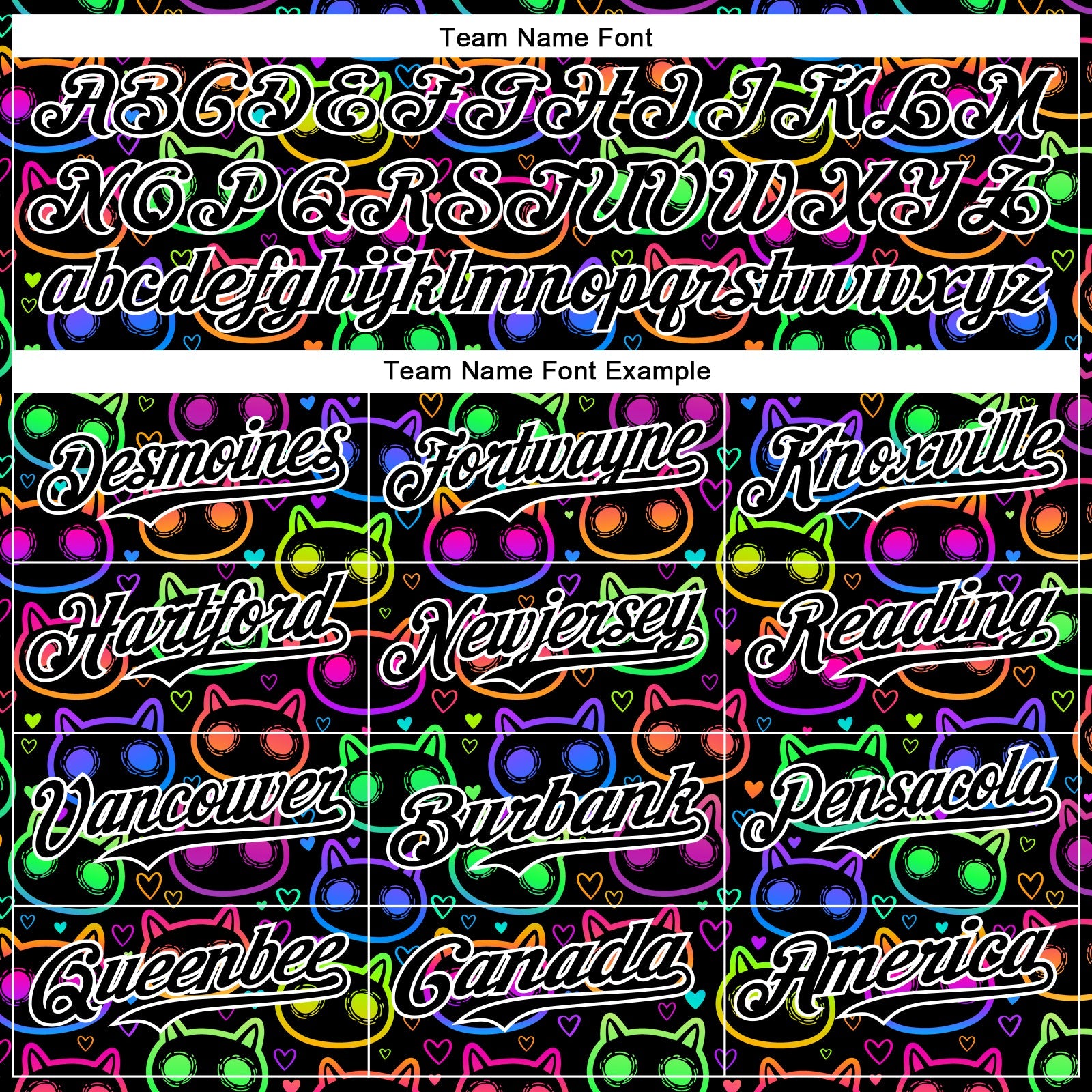 Custom Black White 3D Pattern Design Rave Psychedelic Neon Cartoon Cat Authentic Baseball Jersey - Sky-Custom