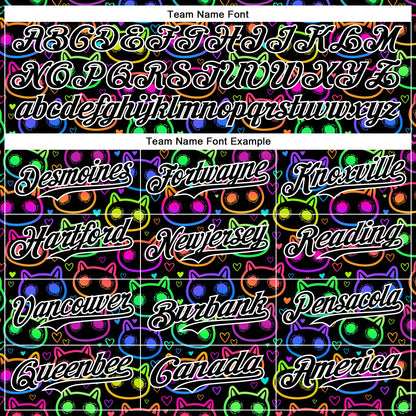 Custom Black White 3D Pattern Design Rave Psychedelic Neon Cartoon Cat Authentic Baseball Jersey - Sky-Custom