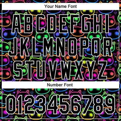 Custom Black White 3D Pattern Design Rave Psychedelic Neon Cartoon Cat Authentic Baseball Jersey - Sky-Custom