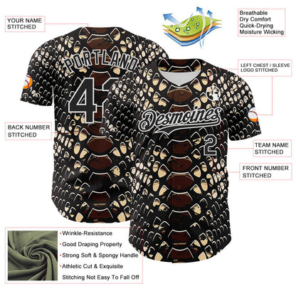 Custom Black White 3D Pattern Design Rave Psychedelic Snakeskin Authentic Baseball Jersey - Sky-Custom