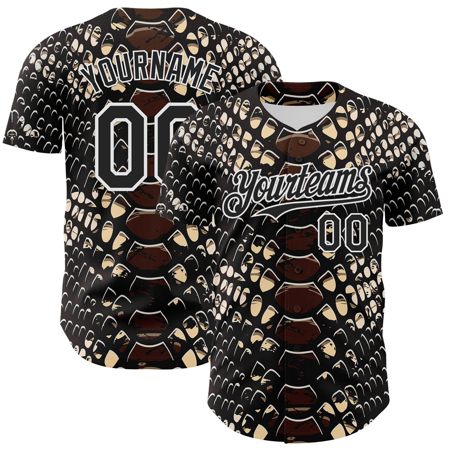 Custom Black White 3D Pattern Design Rave Psychedelic Snakeskin Authentic Baseball Jersey - Sky-Custom