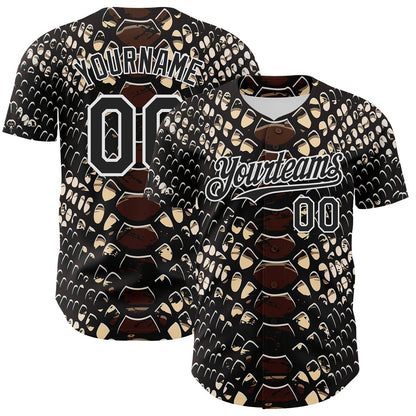 Custom Black White 3D Pattern Design Rave Psychedelic Snakeskin Authentic Baseball Jersey - Sky-Custom