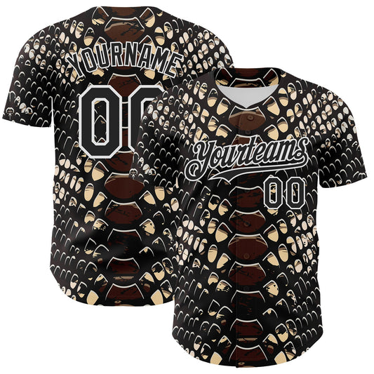 Custom Black White 3D Pattern Design Rave Psychedelic Snakeskin Authentic Baseball Jersey - Sky-Custom