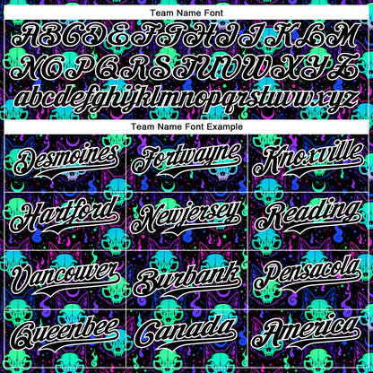Custom Black White 3D Pattern Design Rave Psychedelic Neon Cat Skull Authentic Baseball Jersey - Sky-Custom