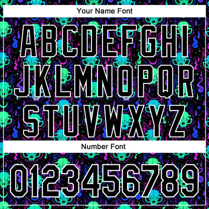 Custom Black White 3D Pattern Design Rave Psychedelic Neon Cat Skull Authentic Baseball Jersey - Sky-Custom