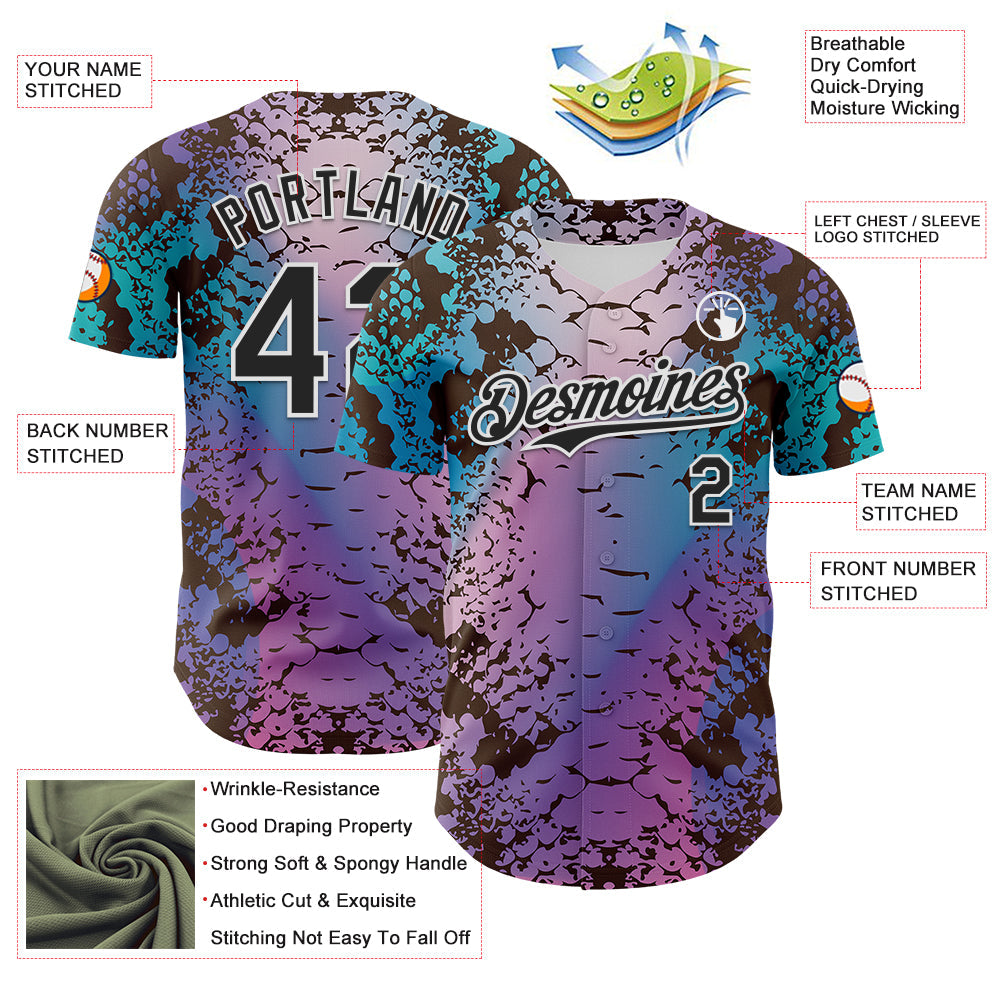 Custom Pink Black-White 3D Pattern Design Rave Psychedelic Snakeskin Authentic Baseball Jersey - Sky-Custom