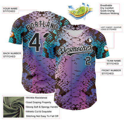 Custom Pink Black-White 3D Pattern Design Rave Psychedelic Snakeskin Authentic Baseball Jersey - Sky-Custom