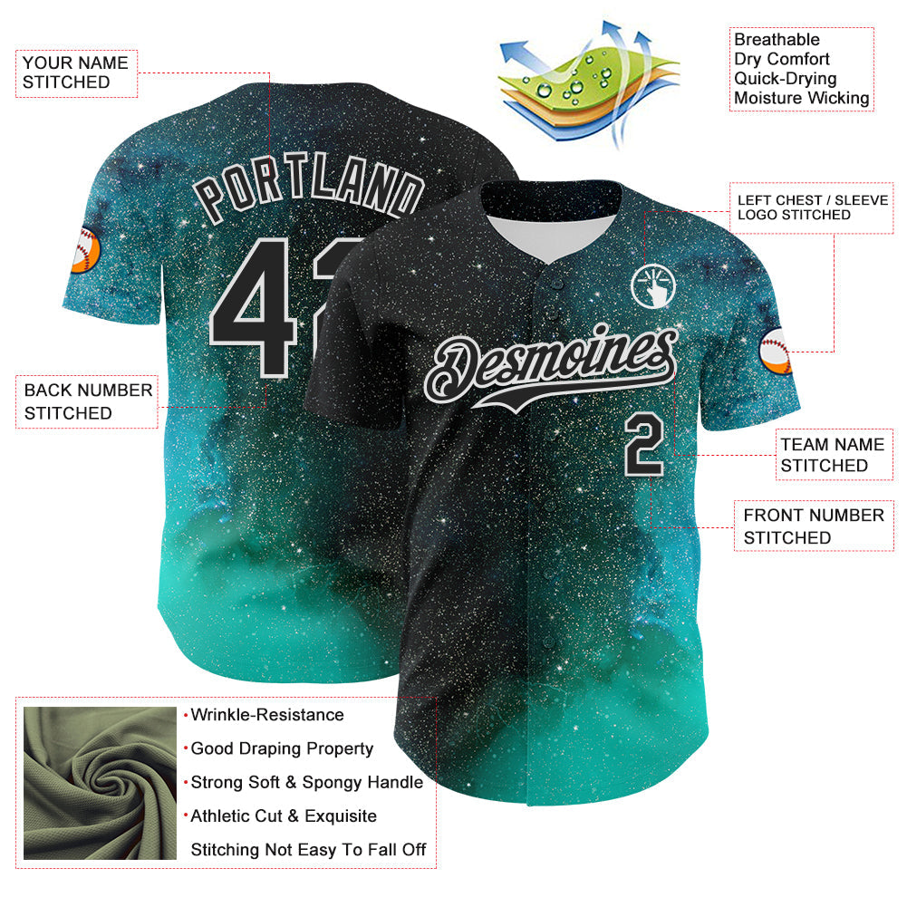 Custom Black White 3D Pattern Design Rave Psychedelic Space Galaxy Star Authentic Baseball Jersey - Sky-Custom