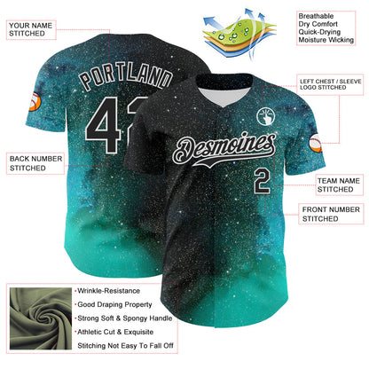 Custom Black White 3D Pattern Design Rave Psychedelic Space Galaxy Star Authentic Baseball Jersey - Sky-Custom