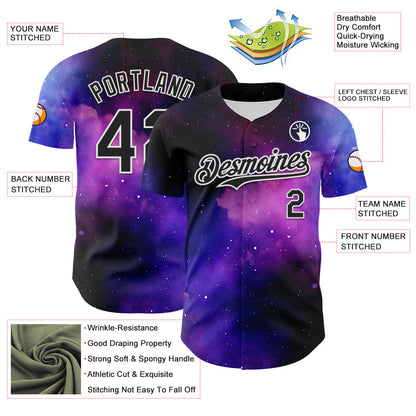Custom Black White 3D Pattern Design Rave Psychedelic Space Galaxy Star Authentic Baseball Jersey - Sky-Custom