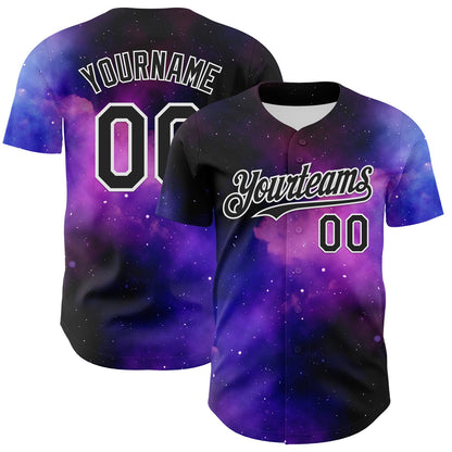 Custom Black White 3D Pattern Design Rave Psychedelic Space Galaxy Star Authentic Baseball Jersey - Sky-Custom