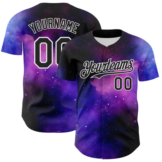 Custom Black White 3D Pattern Design Rave Psychedelic Space Galaxy Star Authentic Baseball Jersey - Sky-Custom