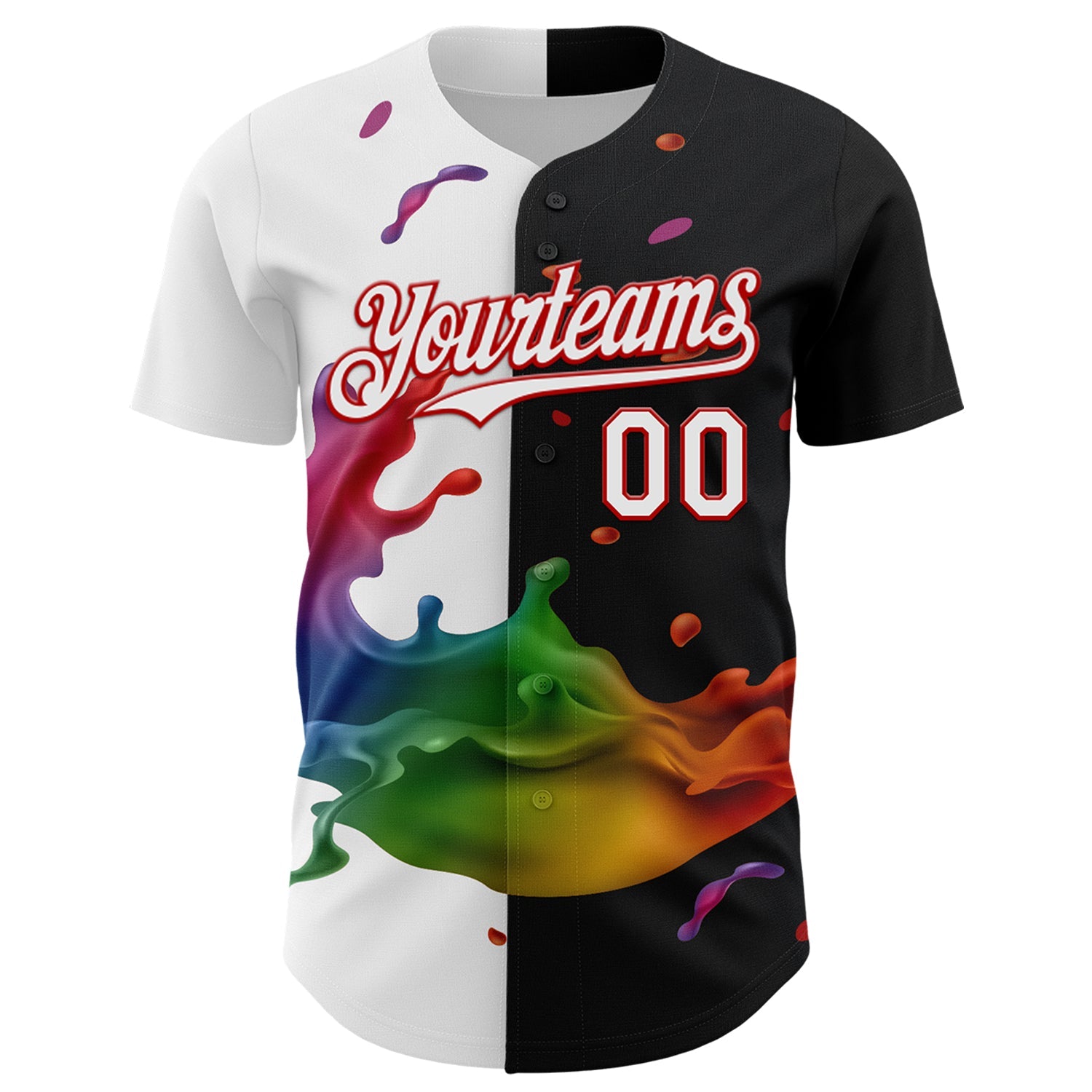 Custom Black White-Red 3D Pattern Design Liquid Splatter Authentic Baseball Jersey - Sky-Custom