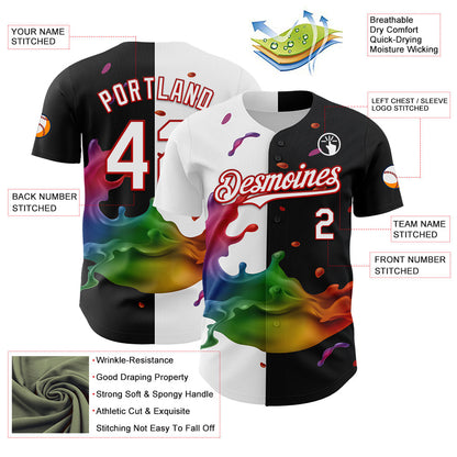 Custom Black White-Red 3D Pattern Design Liquid Splatter Authentic Baseball Jersey - Sky-Custom