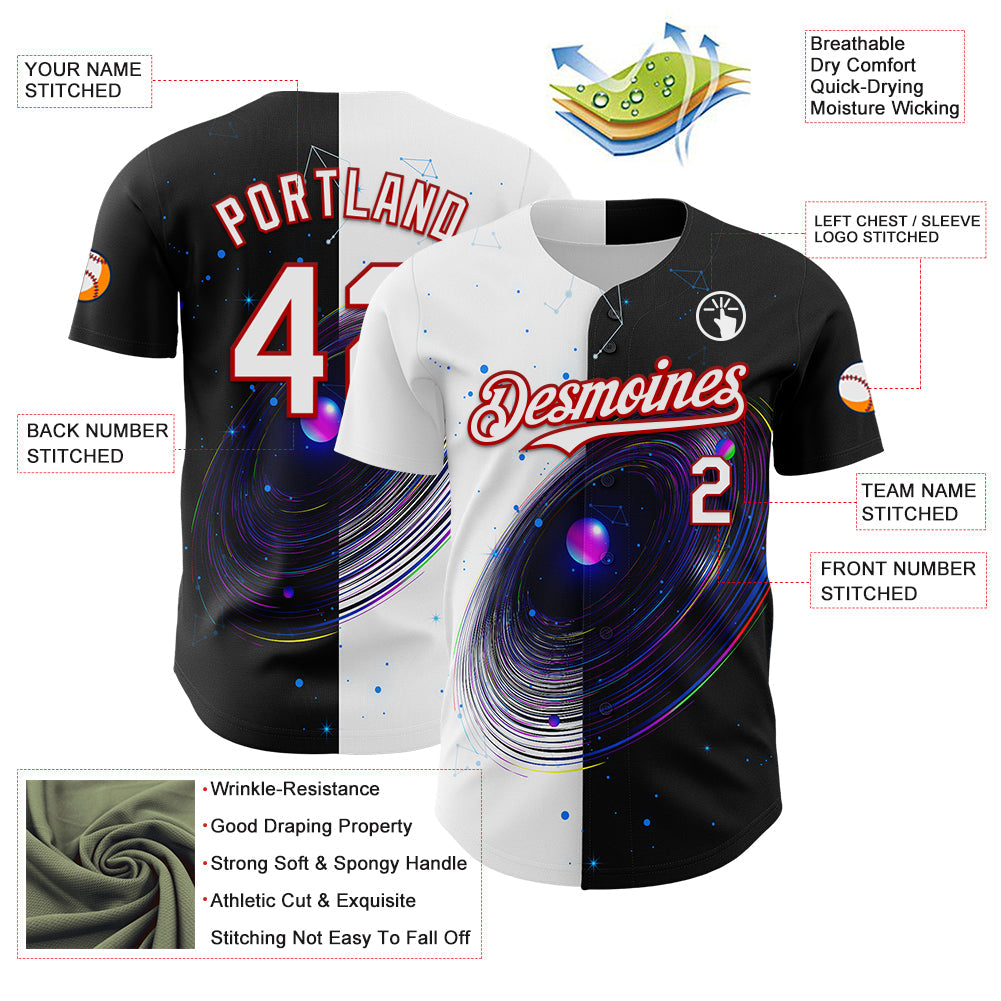 Custom Black White-Red 3D Pattern Design Space Galaxy Star Authentic Baseball Jersey - Sky-Custom