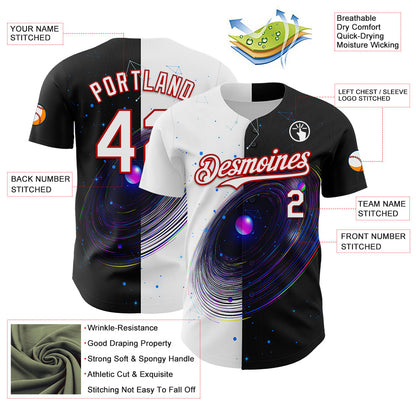Custom Black White-Red 3D Pattern Design Space Galaxy Star Authentic Baseball Jersey - Sky-Custom