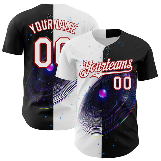 Custom Black White-Red 3D Pattern Design Space Galaxy Star Authentic Baseball Jersey - Sky-Custom