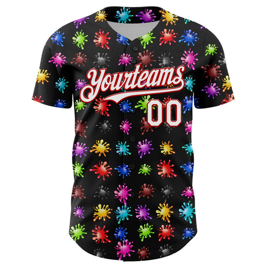 Custom Black White-Red 3D Pattern Design Splash Authentic Baseball Jersey - Sky-Custom
