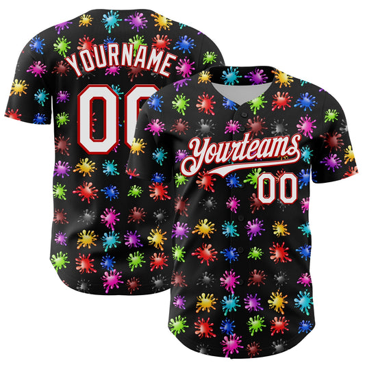 Custom Black White-Red 3D Pattern Design Splash Authentic Baseball Jersey - Sky-Custom
