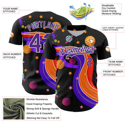 Custom Black Purple-White 3D Pattern Design Space Galaxy Star Authentic Baseball Jersey - Sky-Custom
