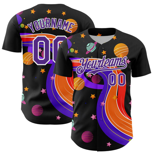 Custom Black Purple-White 3D Pattern Design Space Galaxy Star Authentic Baseball Jersey - Sky-Custom