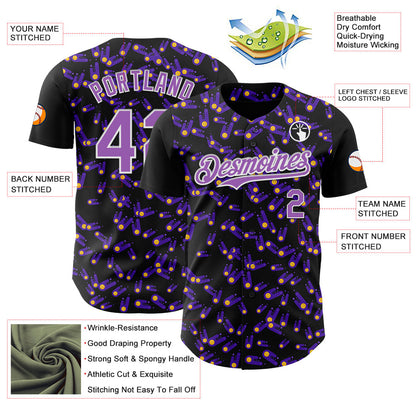 Custom Black Medium Purple-White 3D Pattern Design Galaxy Star Meteor Authentic Baseball Jersey - Sky-Custom