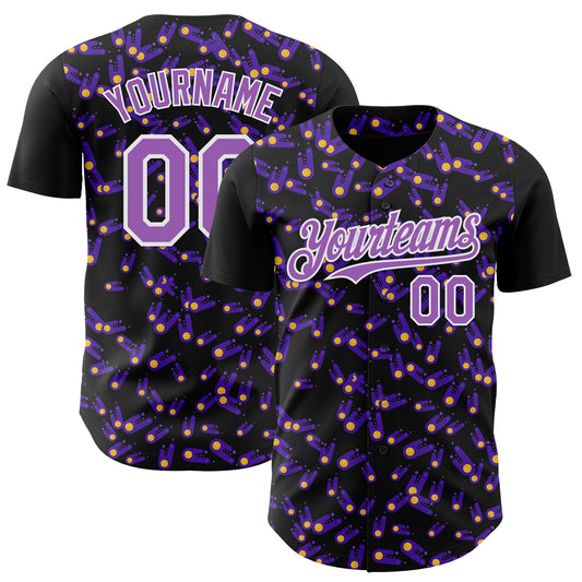 Custom Black Medium Purple-White 3D Pattern Design Galaxy Star Meteor Authentic Baseball Jersey - Sky-Custom