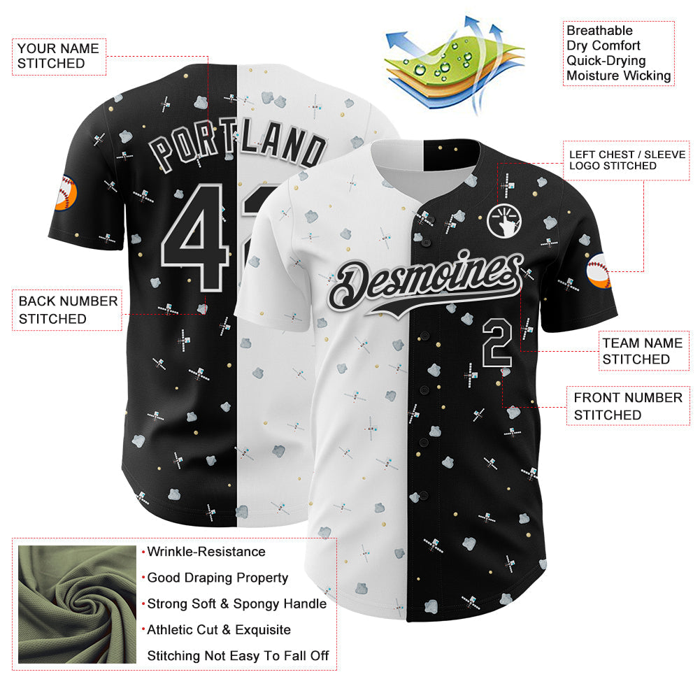 Custom Black White 3D Pattern Design Space Satellite Authentic Baseball Jersey - Sky-Custom