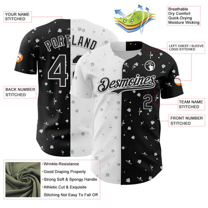 Custom Black White 3D Pattern Design Space Satellite Authentic Baseball Jersey - Sky-Custom
