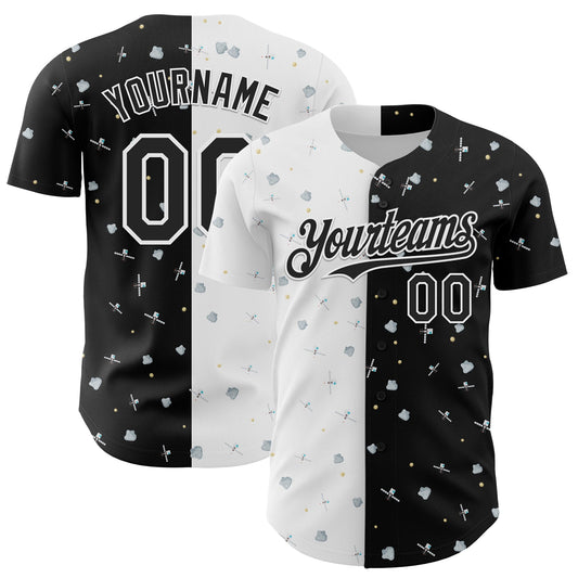 Custom Black White 3D Pattern Design Space Satellite Authentic Baseball Jersey - Sky-Custom