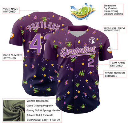 Custom Purple Medium Purple-City Cream 3D Pattern Design Retro Pixel Arcade Game Authentic Baseball Jersey - Sky-Custom