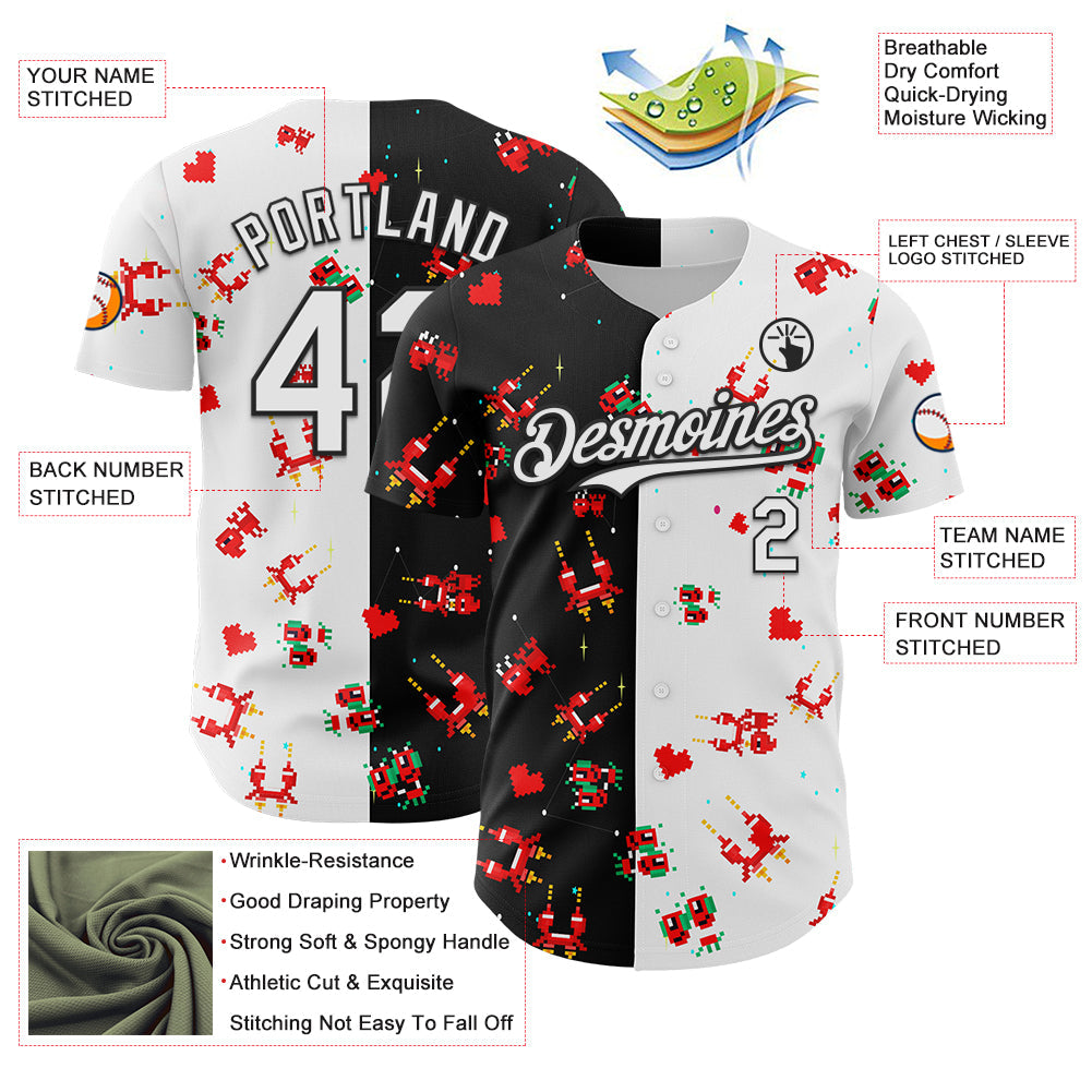 Custom Black White 3D Pattern Design Retro Pixel Arcade Game Authentic Baseball Jersey - Sky-Custom
