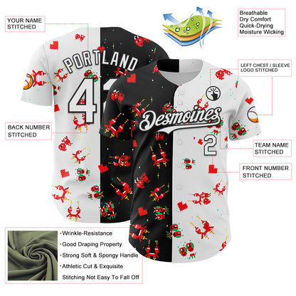 Custom Black White 3D Pattern Design Retro Pixel Arcade Game Authentic Baseball Jersey - Sky-Custom