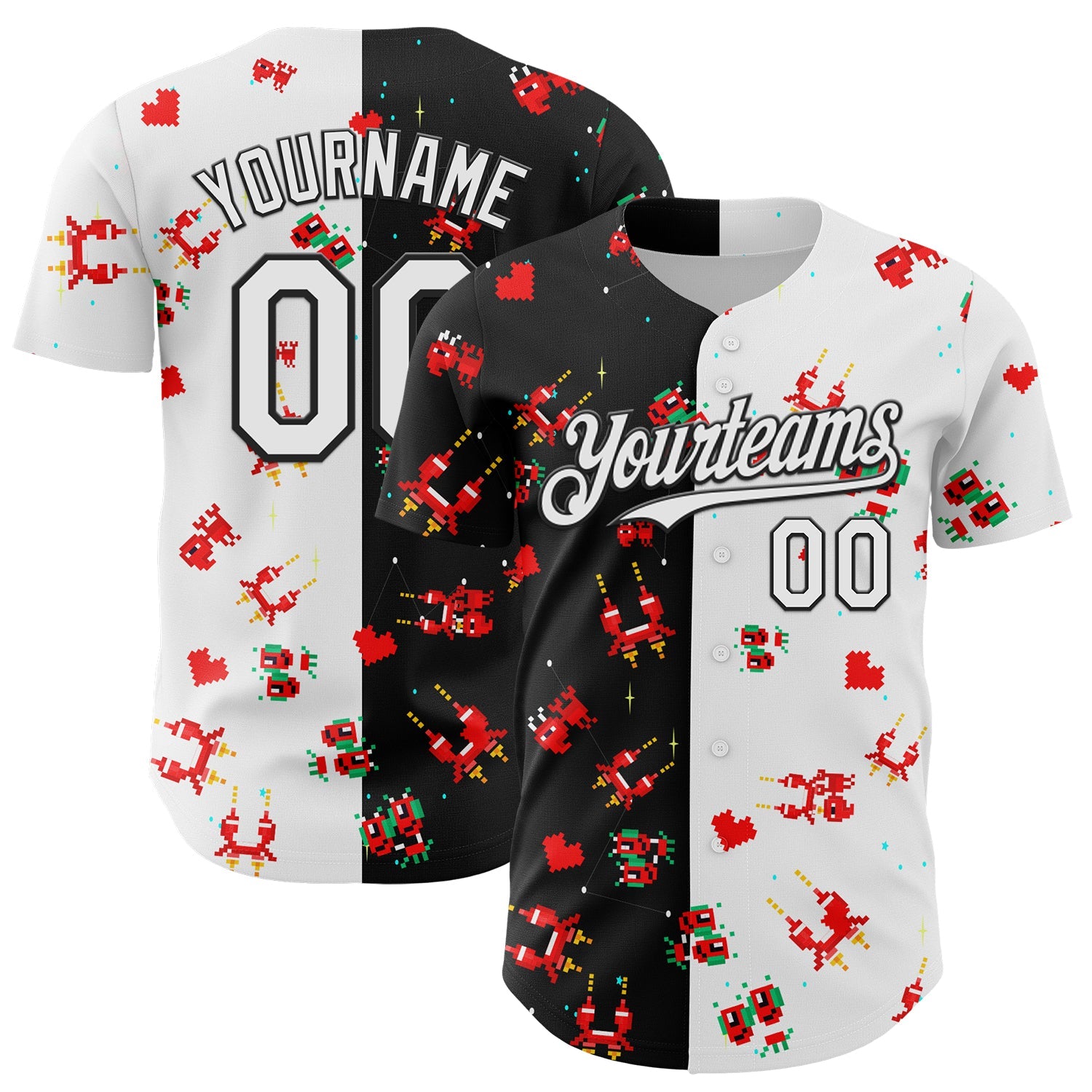 Custom Black White 3D Pattern Design Retro Pixel Arcade Game Authentic Baseball Jersey - Sky-Custom