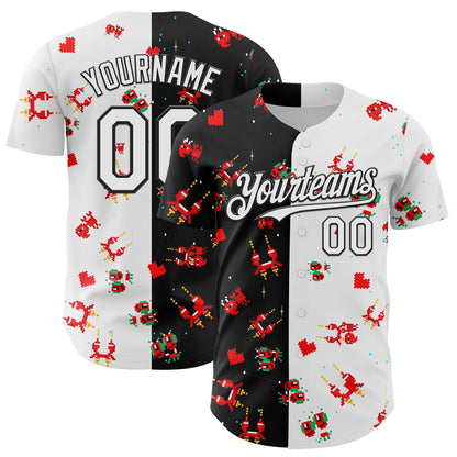 Custom Black White 3D Pattern Design Retro Pixel Arcade Game Authentic Baseball Jersey - Sky-Custom