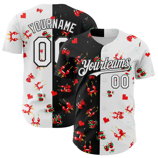 Custom Black White 3D Pattern Design Retro Pixel Arcade Game Authentic Baseball Jersey - Sky-Custom