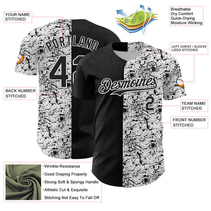 Custom White Black 3D Pattern Design Graffiti Splash Ink Authentic Baseball Jersey - Sky-Custom
