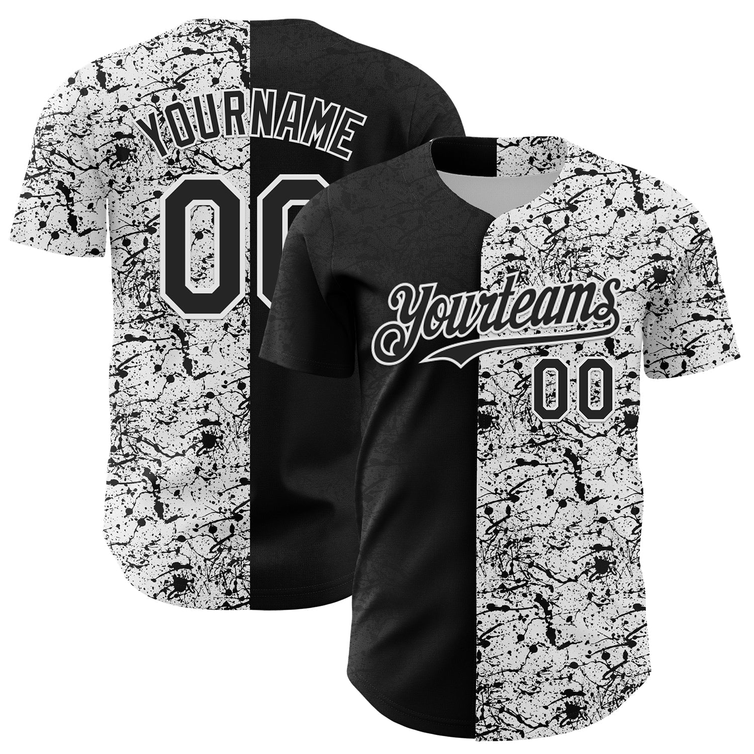 Custom White Black 3D Pattern Design Graffiti Splash Ink Authentic Baseball Jersey - Sky-Custom